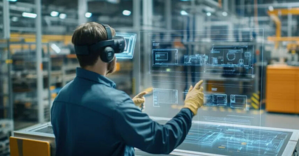 Plan production with virtual reality glasses and digital twins: The industrial metaverse is entering the factories of the future. Mit Virtual-Reality-Brille und digitalen Zwillingen die Produktion planen: Das industrielle Metaverse hält Einzug in die Fabriken der Zukunft.