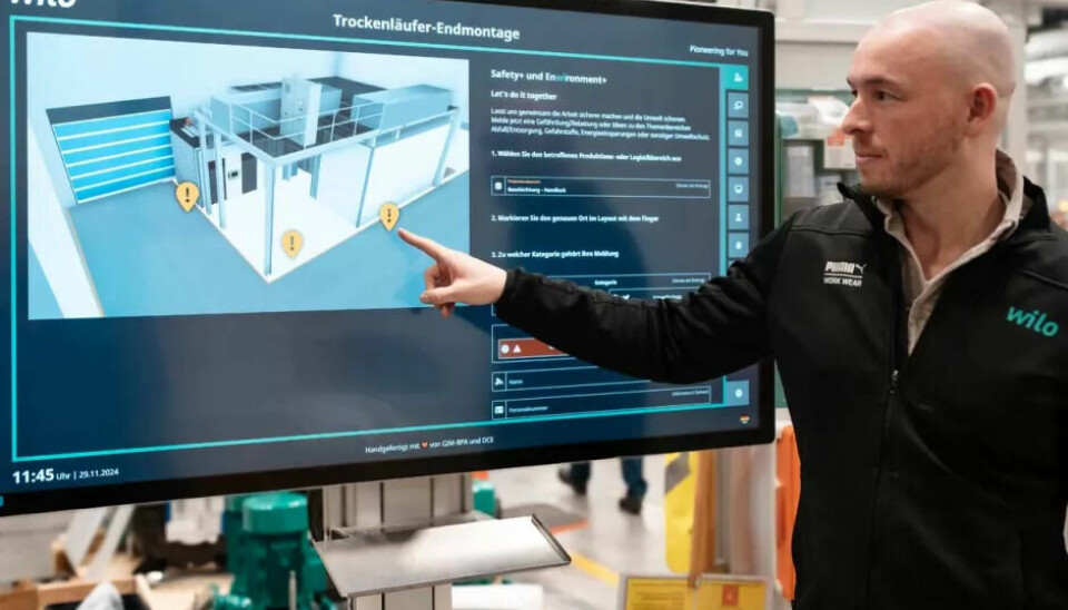 With Safety+, danger spots can be marked on the digital area boards at the Wilo plant by touch. Mit Safety+ lassen sich im Wilo-Werk per Touch Gefahrenstellen an den digitalen Bereichsboards markieren.